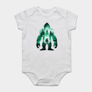 Bigfoot Sasquatch Yeti watercolor forest Silhouette Design Baby Bodysuit